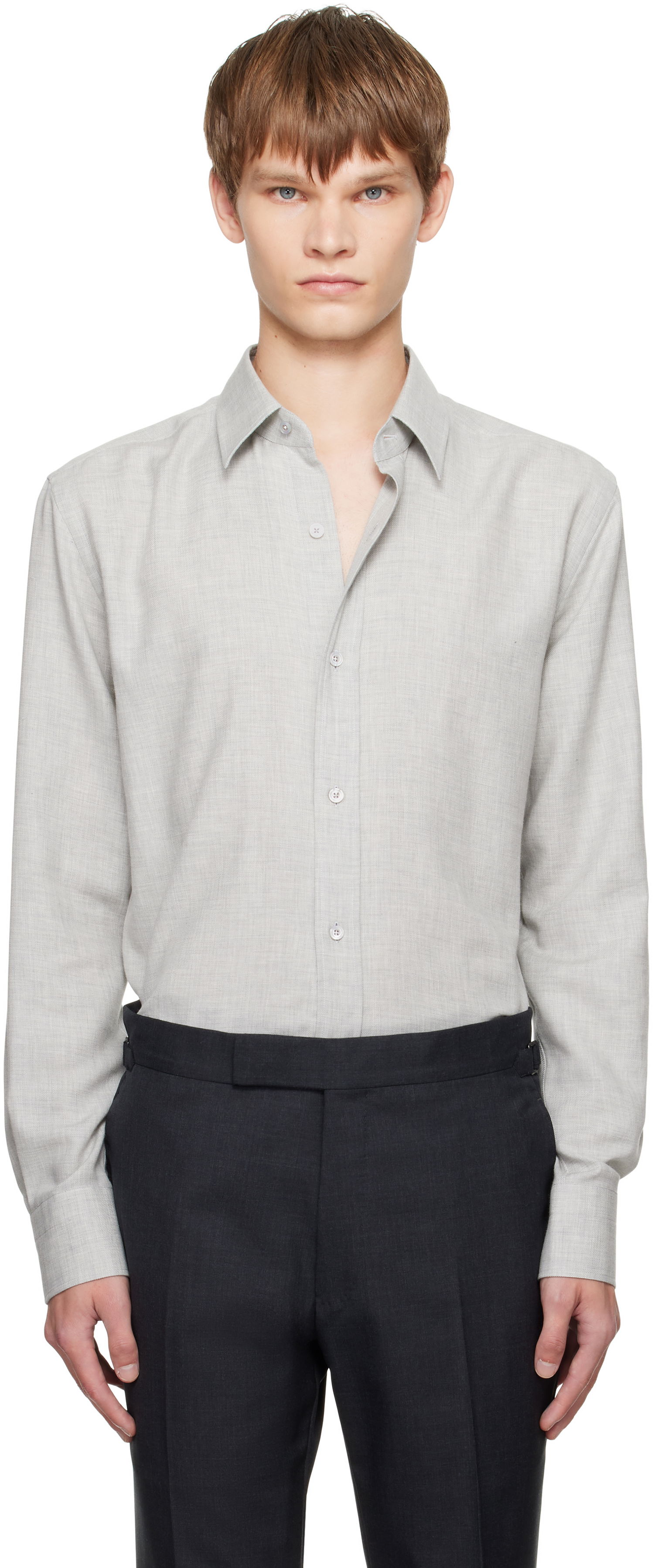 Košeľa Tom Ford TOM FORD Cashmere Melange Fluid Fit Shirt Šedá | HRN001-FMC247, 0