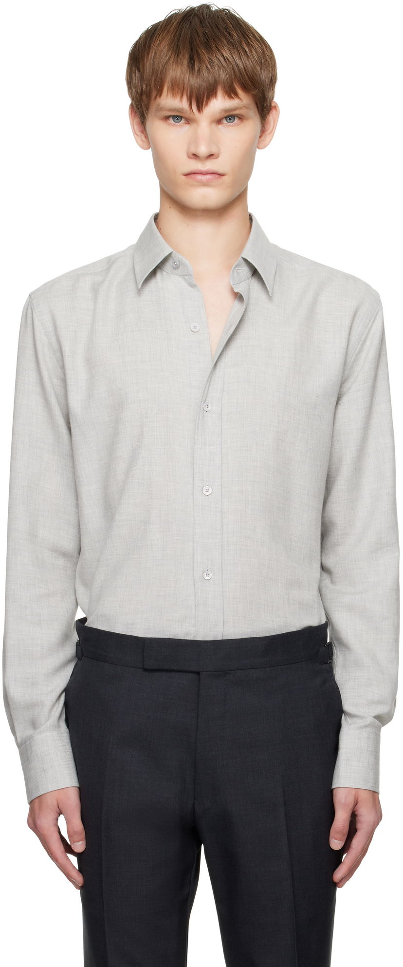 Košeľa Tom Ford TOM FORD Cashmere Melange Fluid Fit Shirt Šedá | HRN001-FMC247