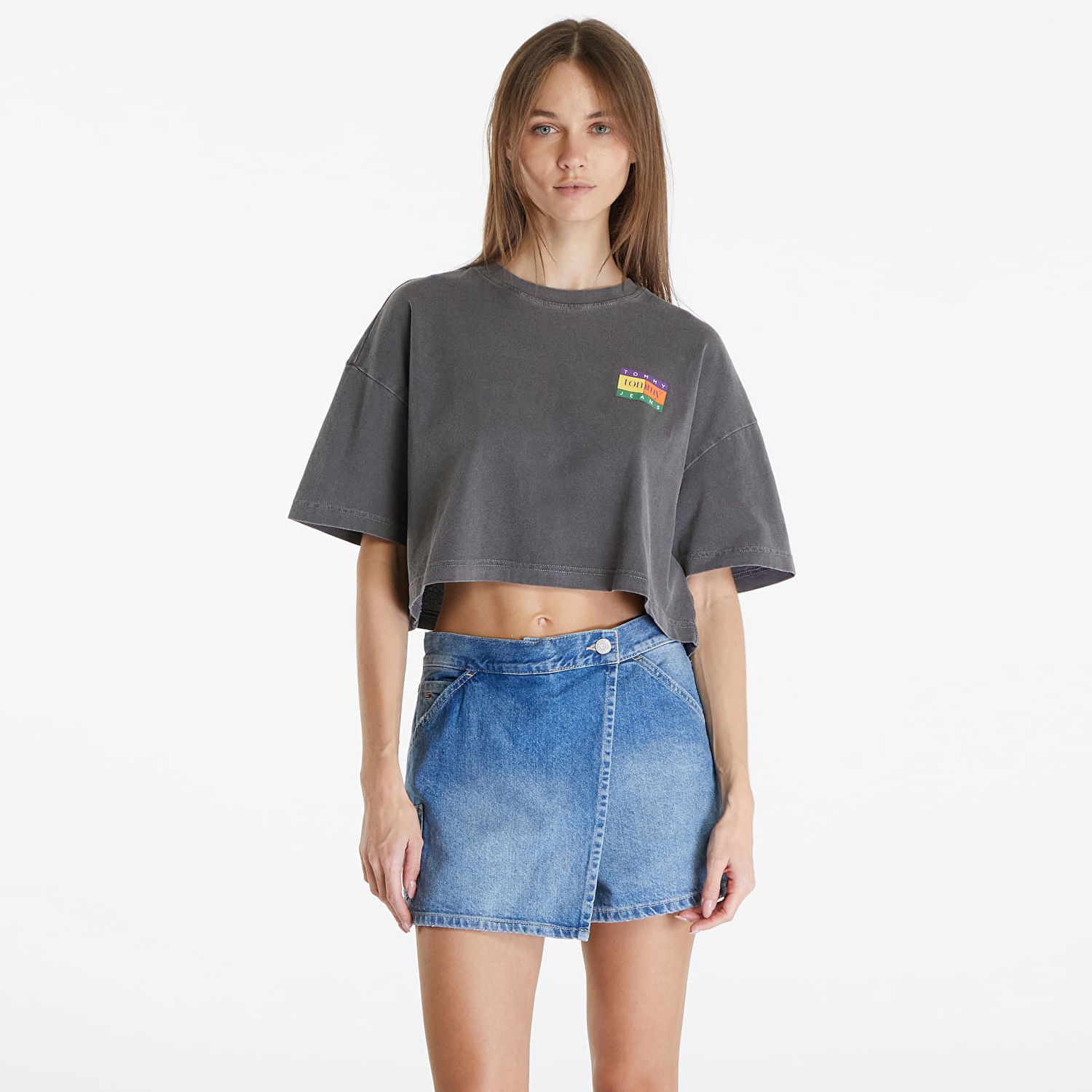 Crop Top Tommy Hilfiger Oversized Cropped Summer Flag Tee Black Šedá | DW0DW18141 BDS, 0