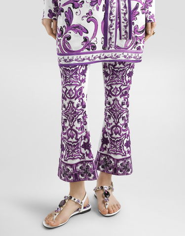 Nohavice Dolce & Gabbana Dolce & Gabbana Majolica Print Silk Flare Trousers Fialová | FTAG7THPABPIP3TN, 3