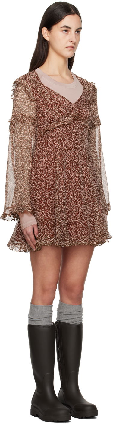 Šaty Max Mara Weekend Floral Print Ruffle Mini Dress Hnedá | 2425226013600, 1
