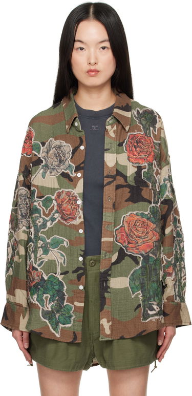 Košeľa R13 R13 Floral Appliqué Camo Shirt Zelené | R13WR004-R484B, 0