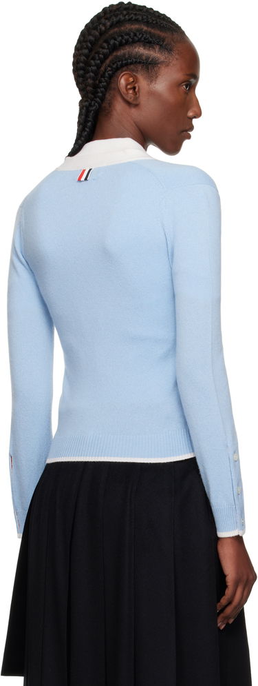 Sveter Thom Browne Thom Browne Jersey Stitch Cashmere V-Neck Cardigan Modrá | FKC581A-Y2001, 2