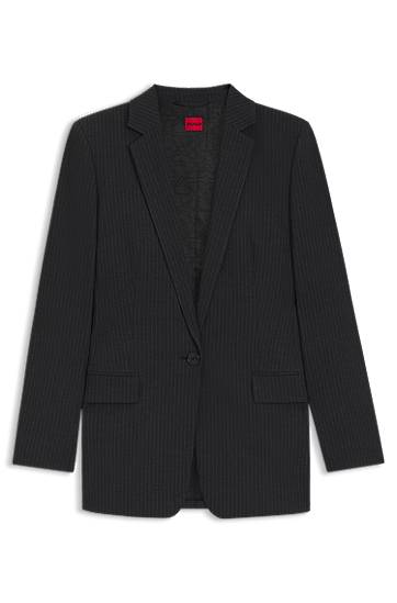 Bunda BOSS Pinstripe Flannel Regular-Fit Longline Blazer Čierna | 50547585