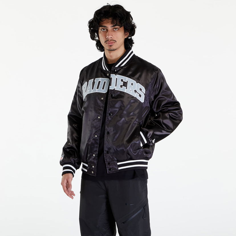 Bomber bunda New Era Las Vegas Raiders NFL Satin Black Bomber Jacket UNISEX Black/ White Čierna | 60435389