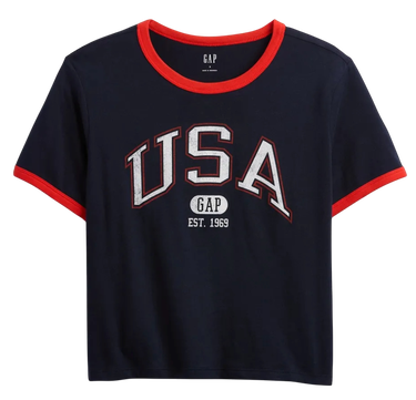 Crop Top GAP USA Ringer Crop T-Shirt Navy | 781556-04, 2