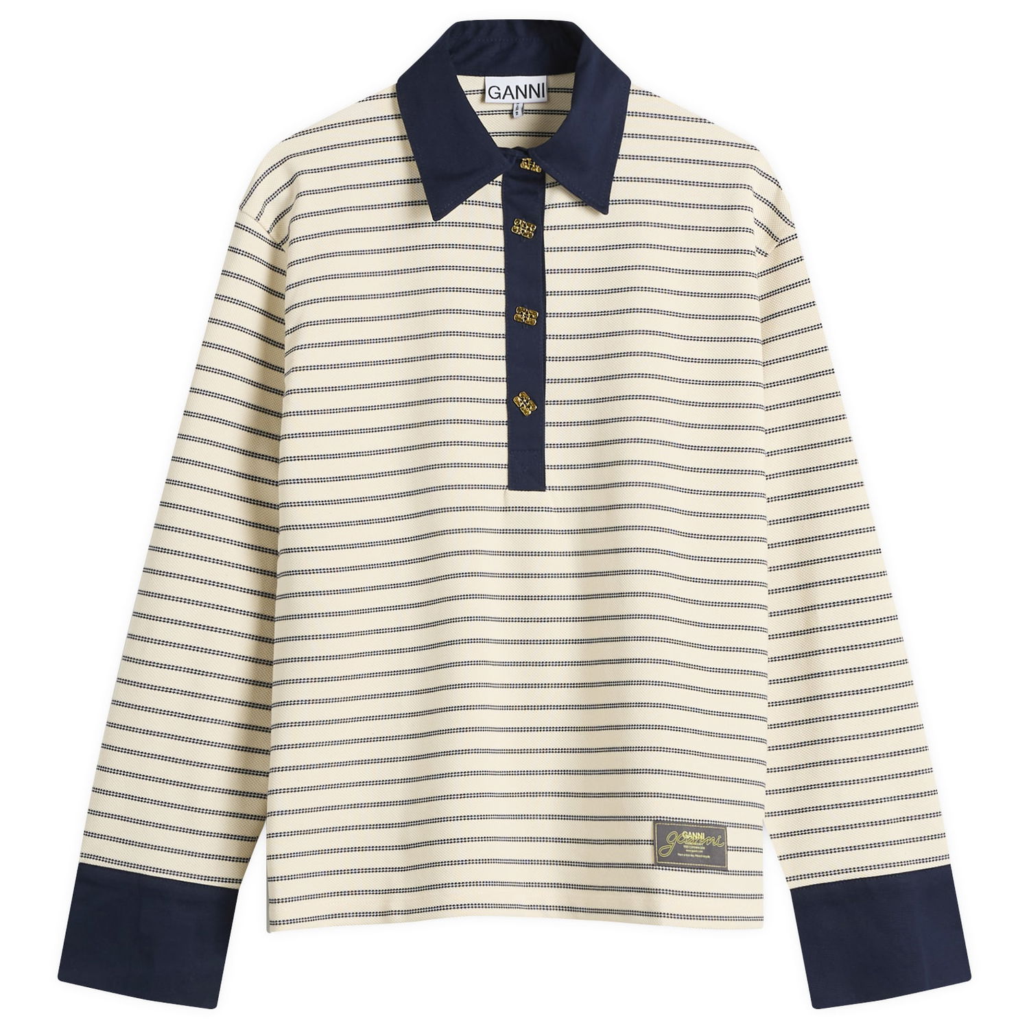 Polo tričko GANNI GANNI Piquet Jersey Polo Shirt Béžová | T4215-135, 1