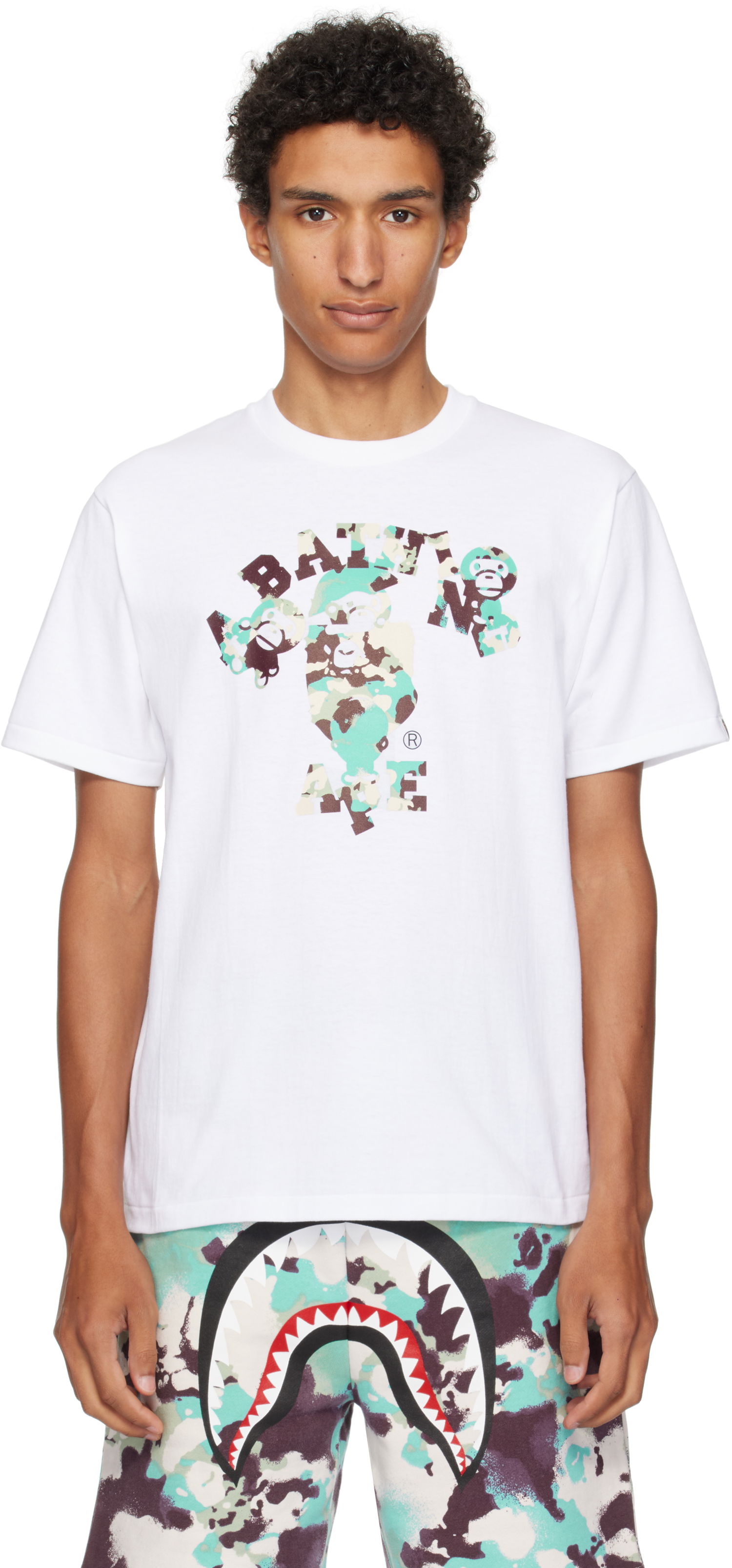 Tričko BAPE A Bathing Ape Map Camo College Milo Tee Biela | 002TEL301007M, 0