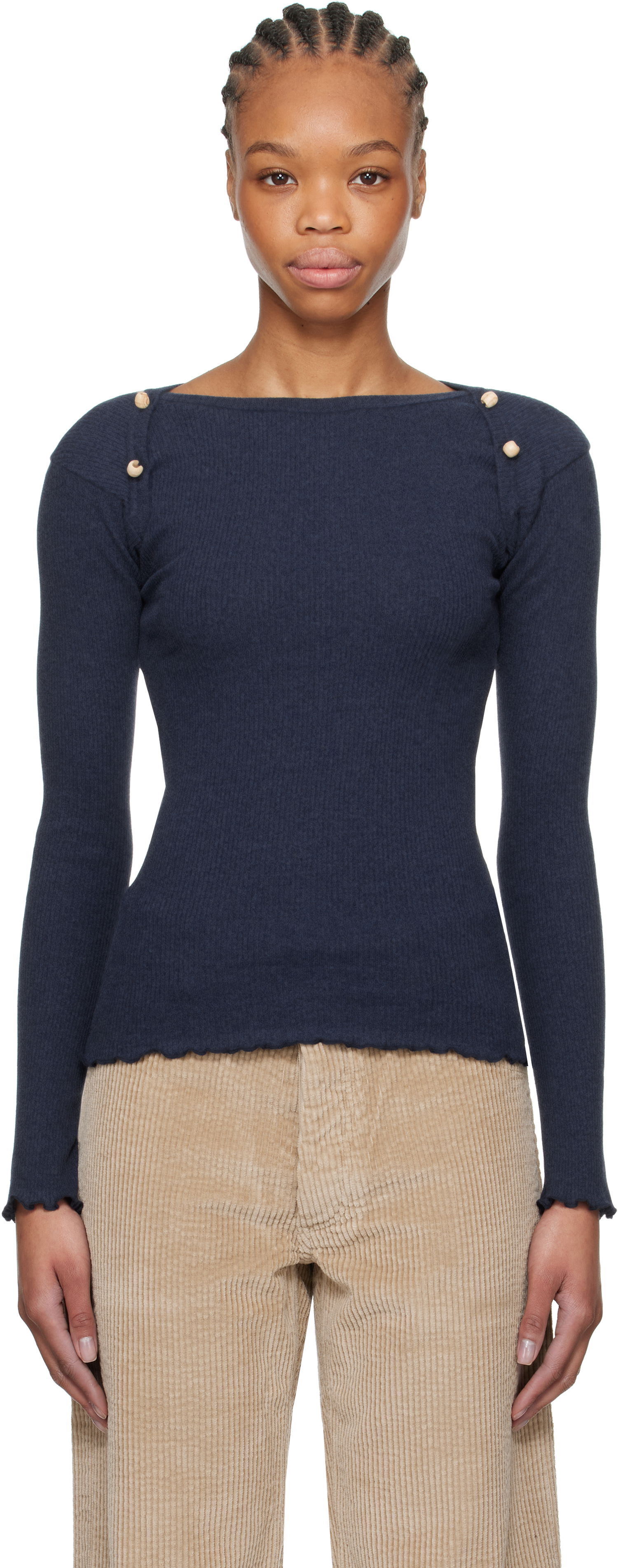 Sveter Baserange Baserange Long Sleeve Fitted T-Shirt Navy | TODIL-RC-SP25, 0