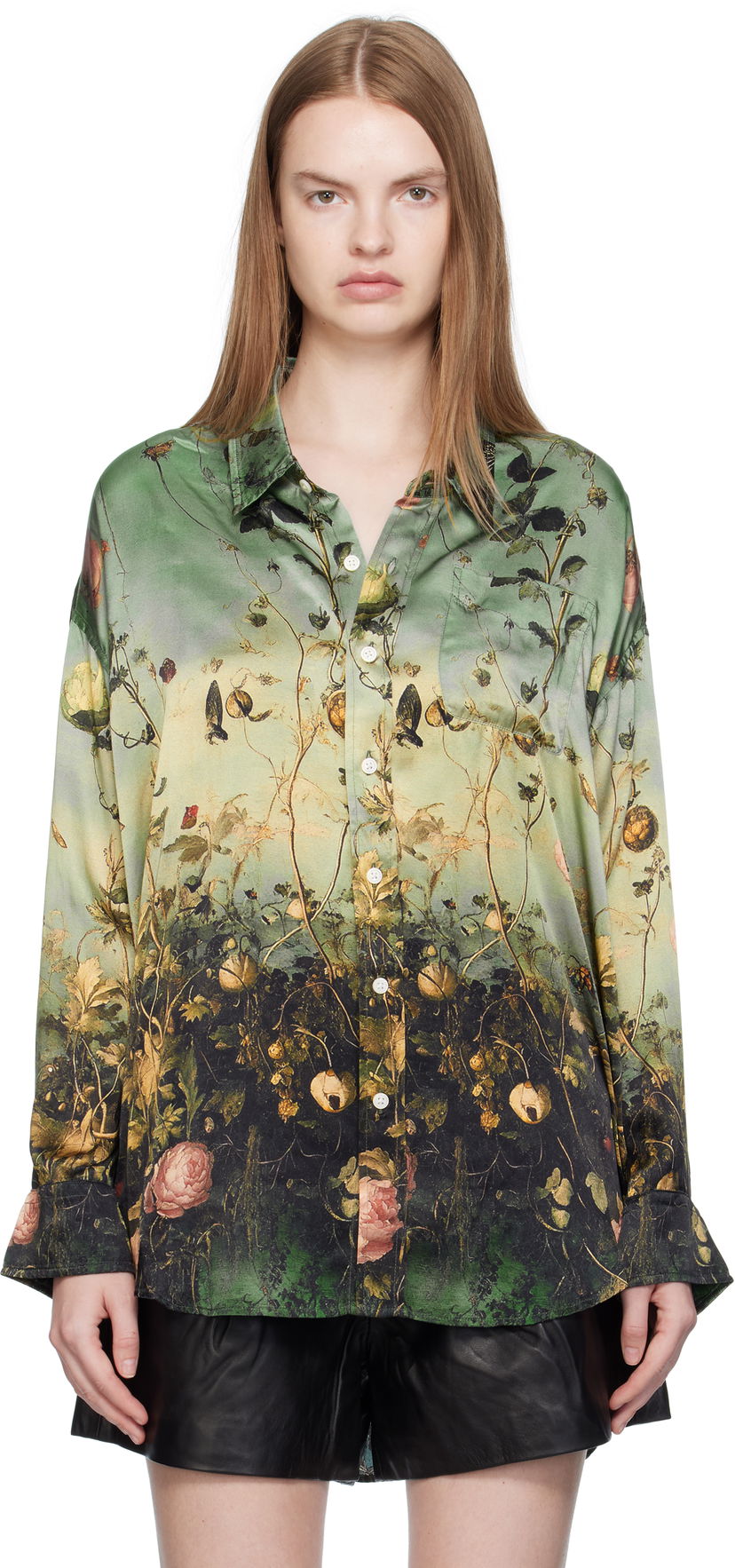 Košeľa R13 R13 Drop Neck Floral Print Shirt Zelené | R13WR004-R584A