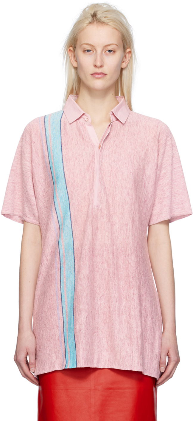 Polo tričko The Row Striped Oversized Polo Shirt Ružová | 7954-Y713, 0
