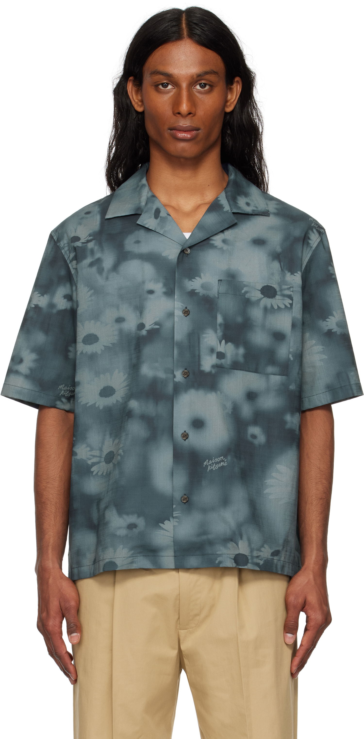 Košeľa MAISON KITSUNÉ Maison Kitsuné Resort Daisy Print Shirt Modrá | OM00421WW9054, 0