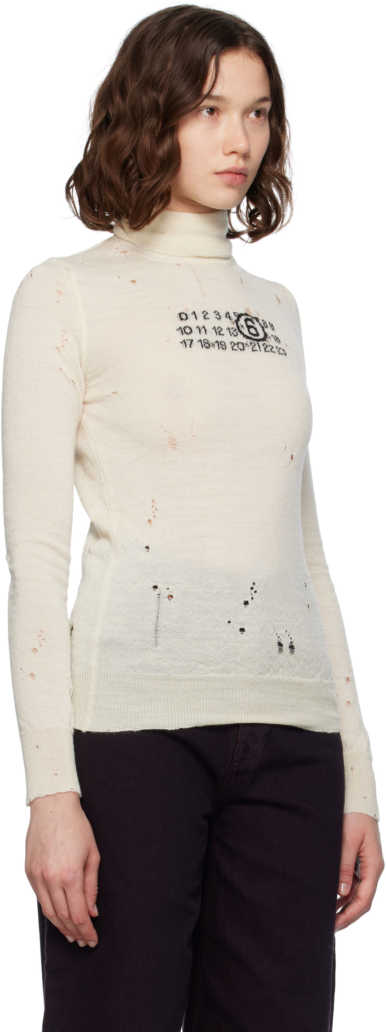 Sveter Maison Margiela MM6 Maison Margiela Distressed Wool Turtleneck Béžová | S52HA0299 M13134, 1