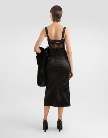 Sukňa Dolce & Gabbana Dolce & Gabbana Satin Calf-Length Skirt with Corset Belt Čierna | F4CI1TFURADN0000, 2