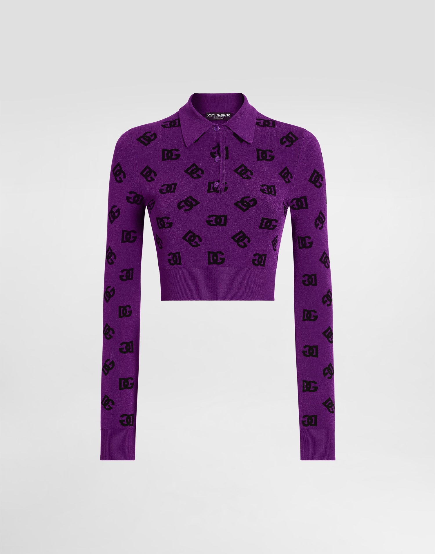 Sveter Dolce & Gabbana Dolce & Gabbana Viscose Jacquard Cropped Polo Sweater Fialová | FXZ35TJGMB3F1540, 0