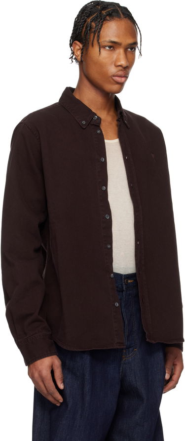Košeľa AMI AMI Cotton Button-Down Ami de Coeur Shirt Vínová | USH060.DE0054, 1