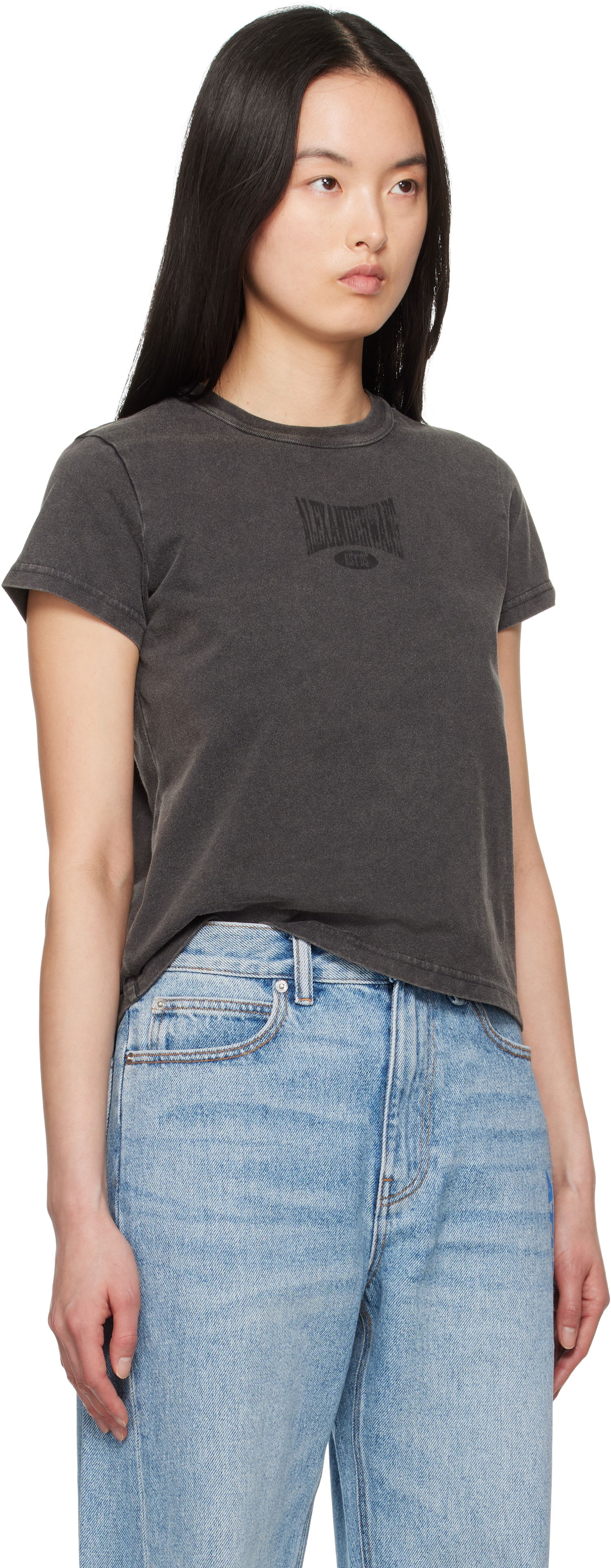 Tričko Alexander Wang Alexander Wang Distressed Logo Shrunken T-Shirt Šedá | 4CC2251540, 1
