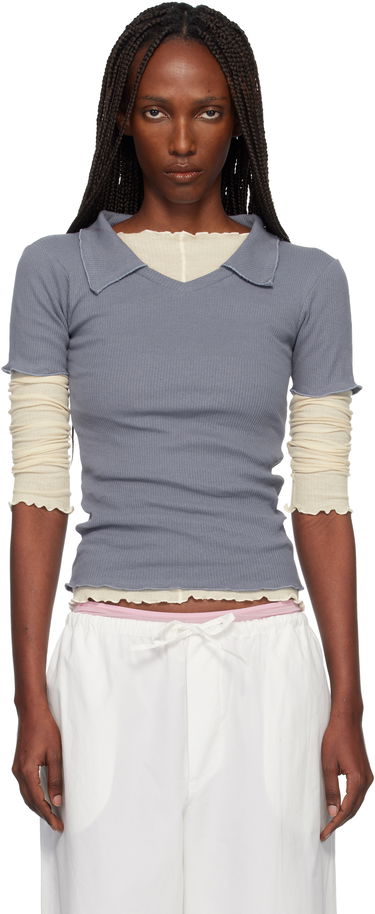 Polo tričko Baserange Ribbed Collared V-Neck Short-Sleeve Iso Polo Modrá | TTIT-RD-WI25, 0