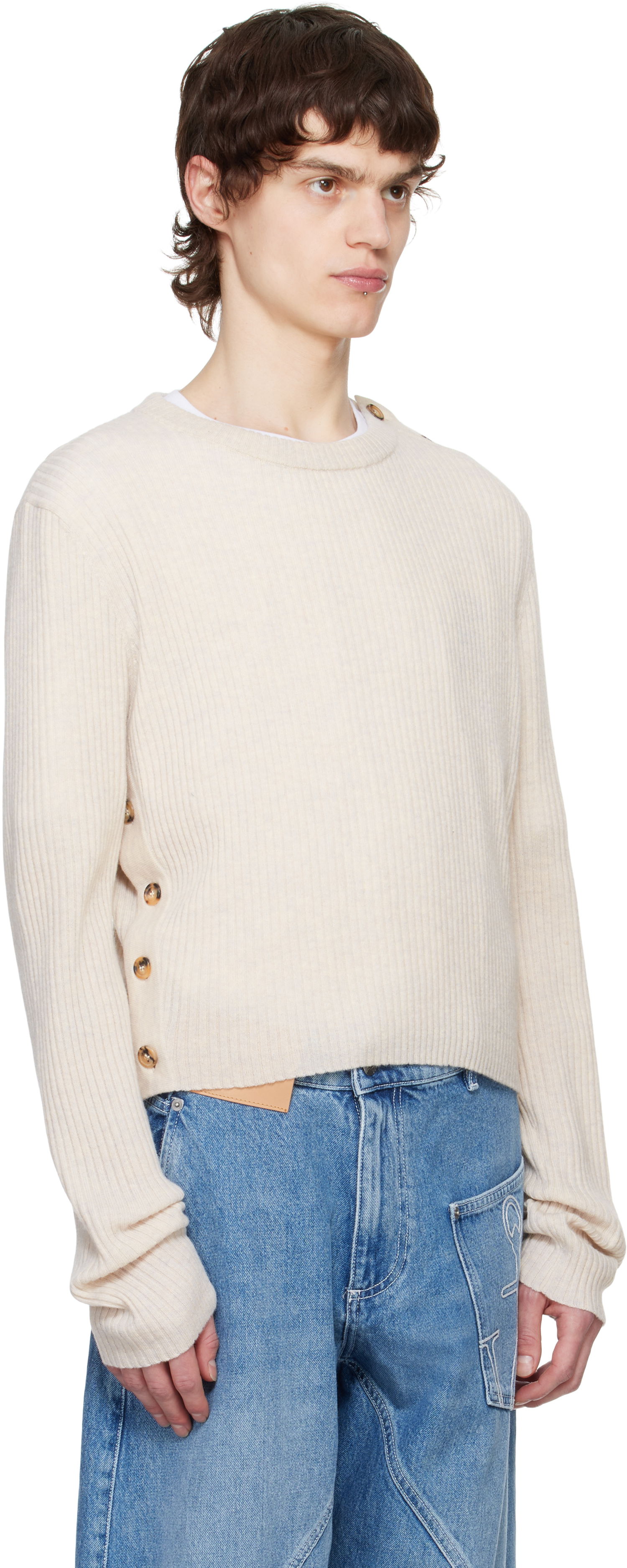 Sveter JW Anderson JW Anderson Cropped Button Trim Sweater Béžová | KW1324-YN0411, 1