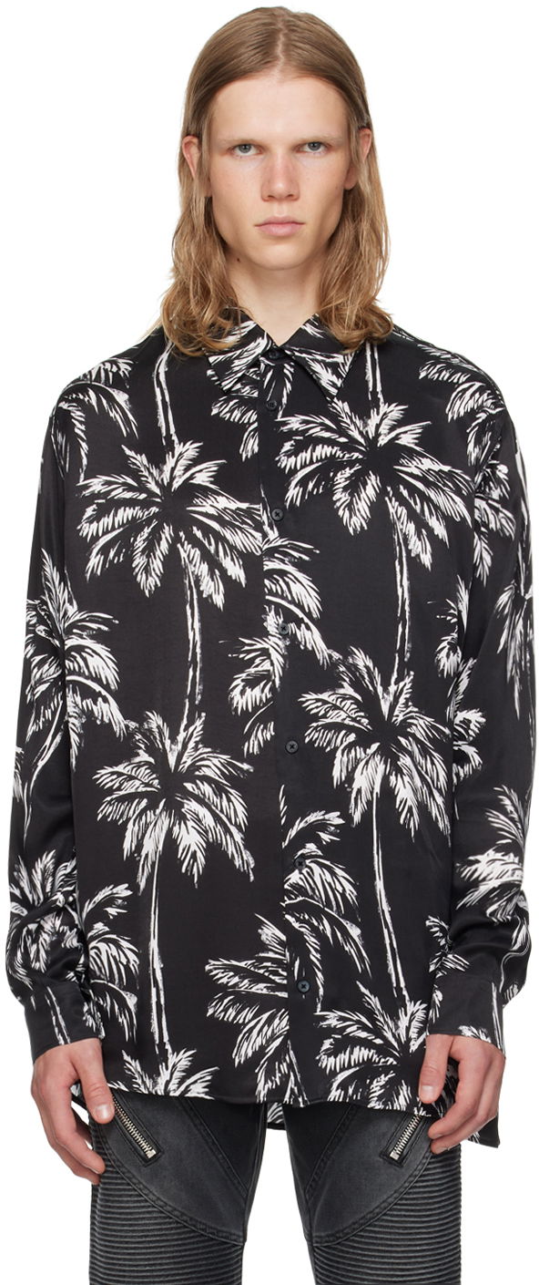 Košeľa Balmain Palm Tree Print Long Sleeve Shirt Čierna | DH1HS184VF43, 0