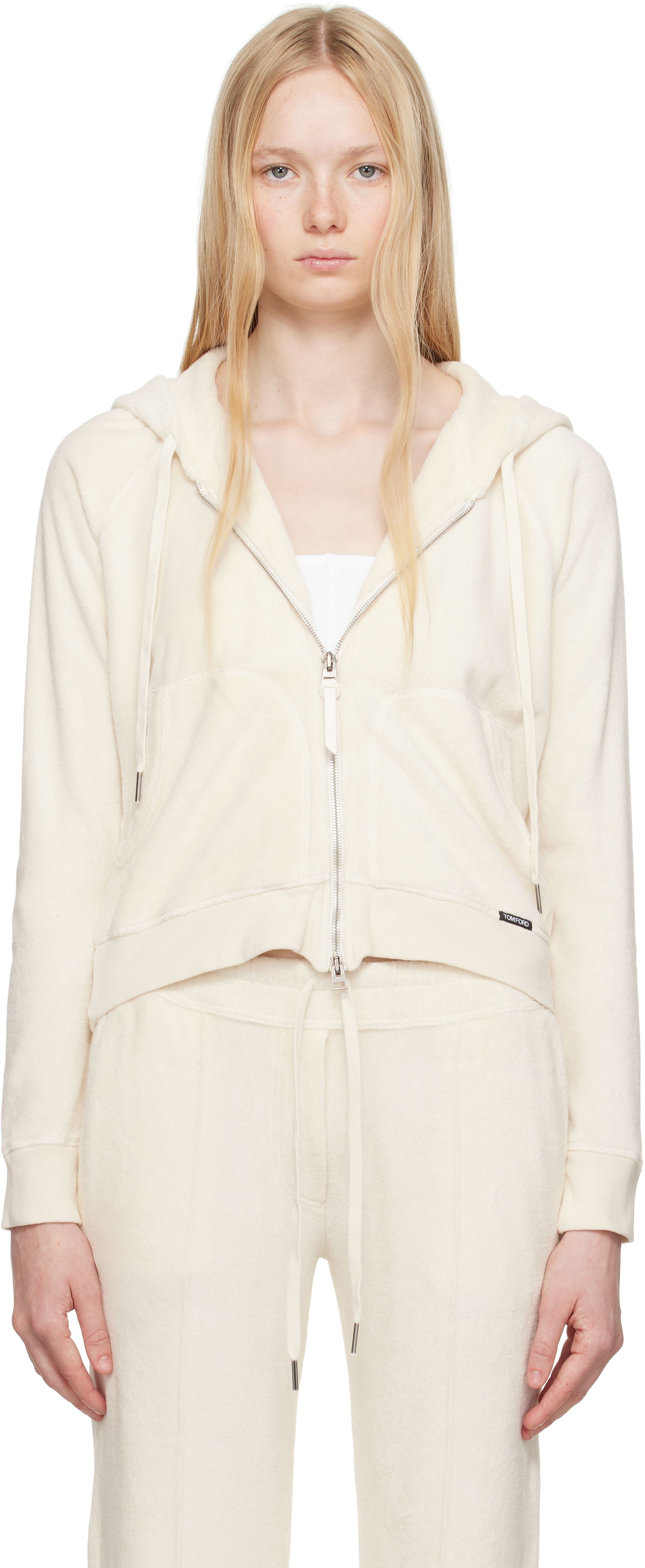 Mikina Tom Ford TOM FORD Terrycloth Zip-Up Hoodie Biela | FLJ062-FAX830, 0