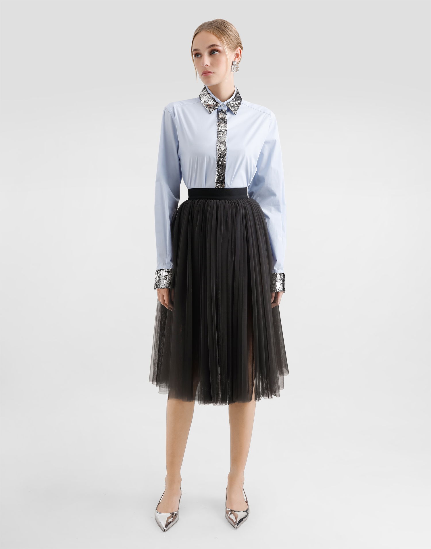 Košeľa Dolce & Gabbana Dolce & Gabbana Cotton Poplin Shirt with Sequins Modrá | F5T37TFUEAJB0075, 1