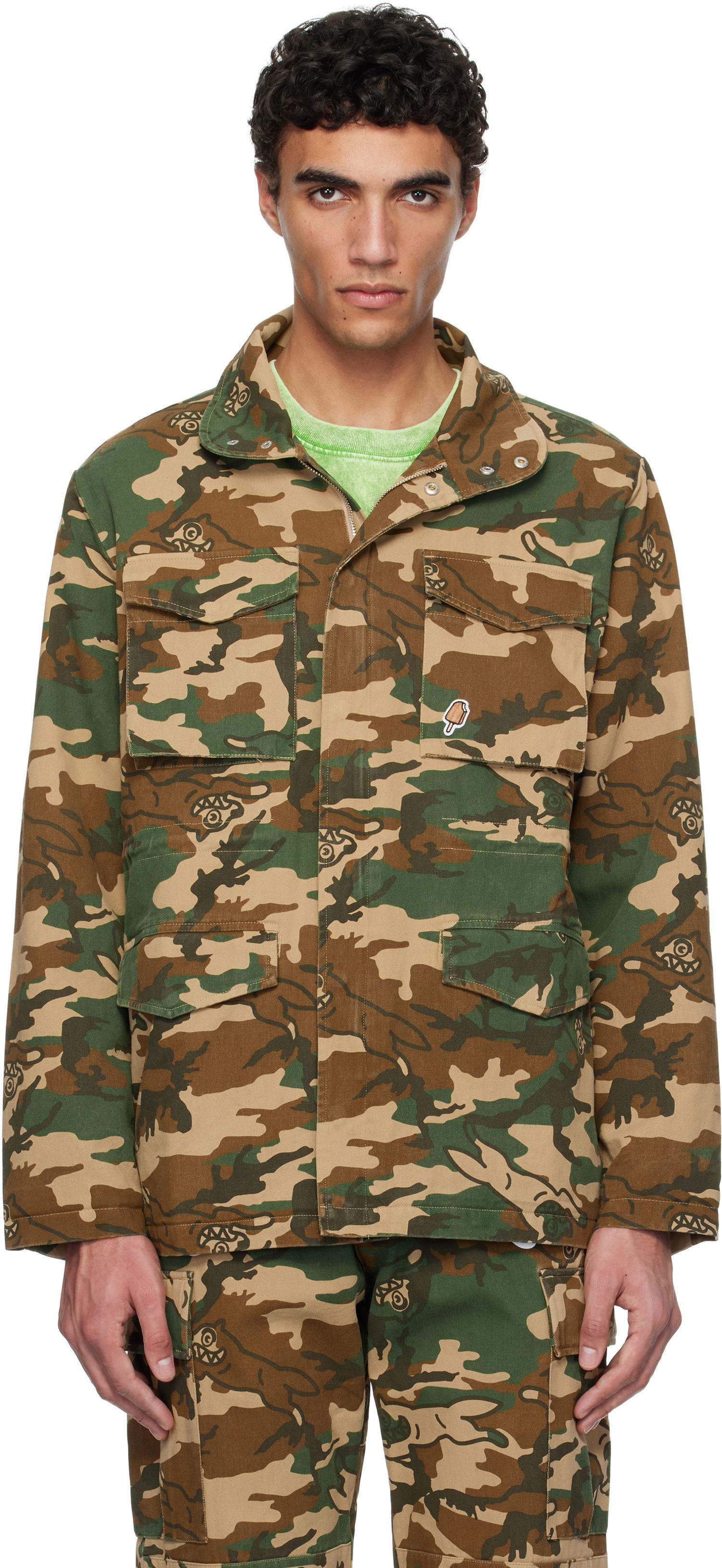 Bunda BBC IceCream ICECREAM Running Dog Woodland Camo M65 Jacket Zelené | IC24S35, 0