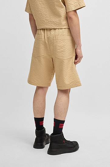 Šortky BOSS Relaxed Fit Cotton Seersucker Shorts Béžová | 50534661, 1
