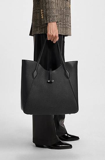 Tote bag BOSS Pebbled Leather Tote Bag with Gold Hardware Čierna | 50542066, 1