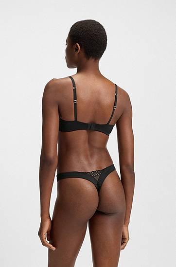 Nohavičky BOSS Eyelet Thong with Monogram Trim Čierna | 50540420, 1