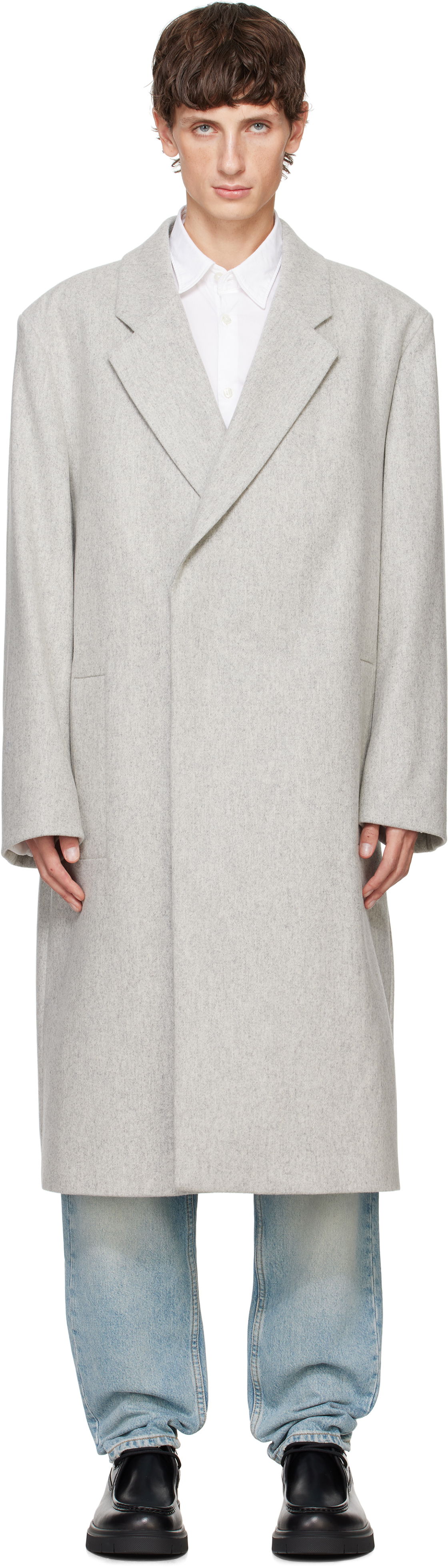 Kabáty BOSS Relaxed Fit Wool Coat Šedá | 50531011, 0