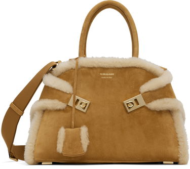 Kabelka FERRAGAMO Ferragamo Hug M Shearling Shoulder Bag Hnedá | 779427, 0