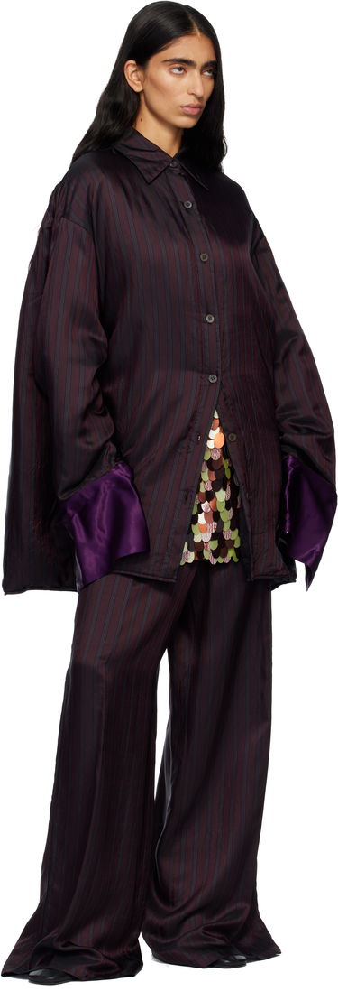 Bunda Dries Van Noten Dries Van Noten Oversized Striped Overshirt with Velvet Cuffs Vínová | 252-010770-2267, 3