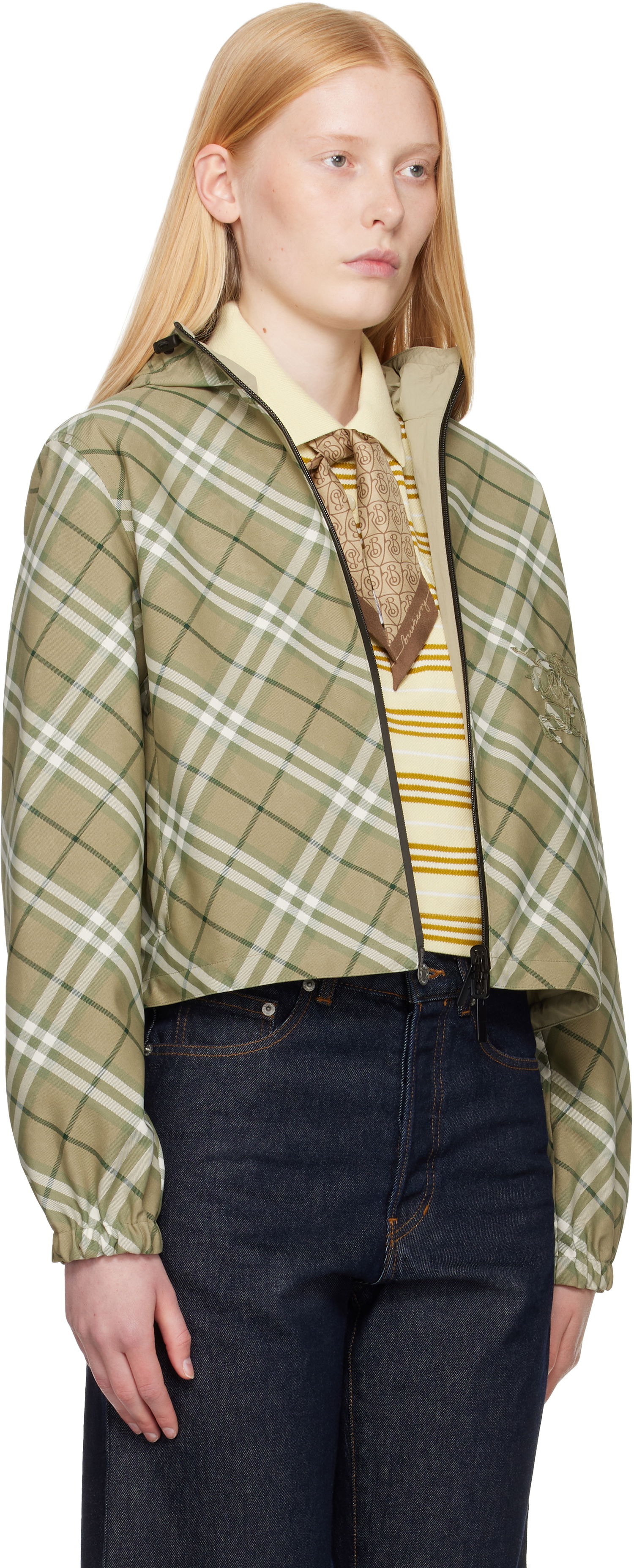 Vetrovka Burberry Burberry Cropped Check Reversible Hoodie Zelené | 8105850, 1