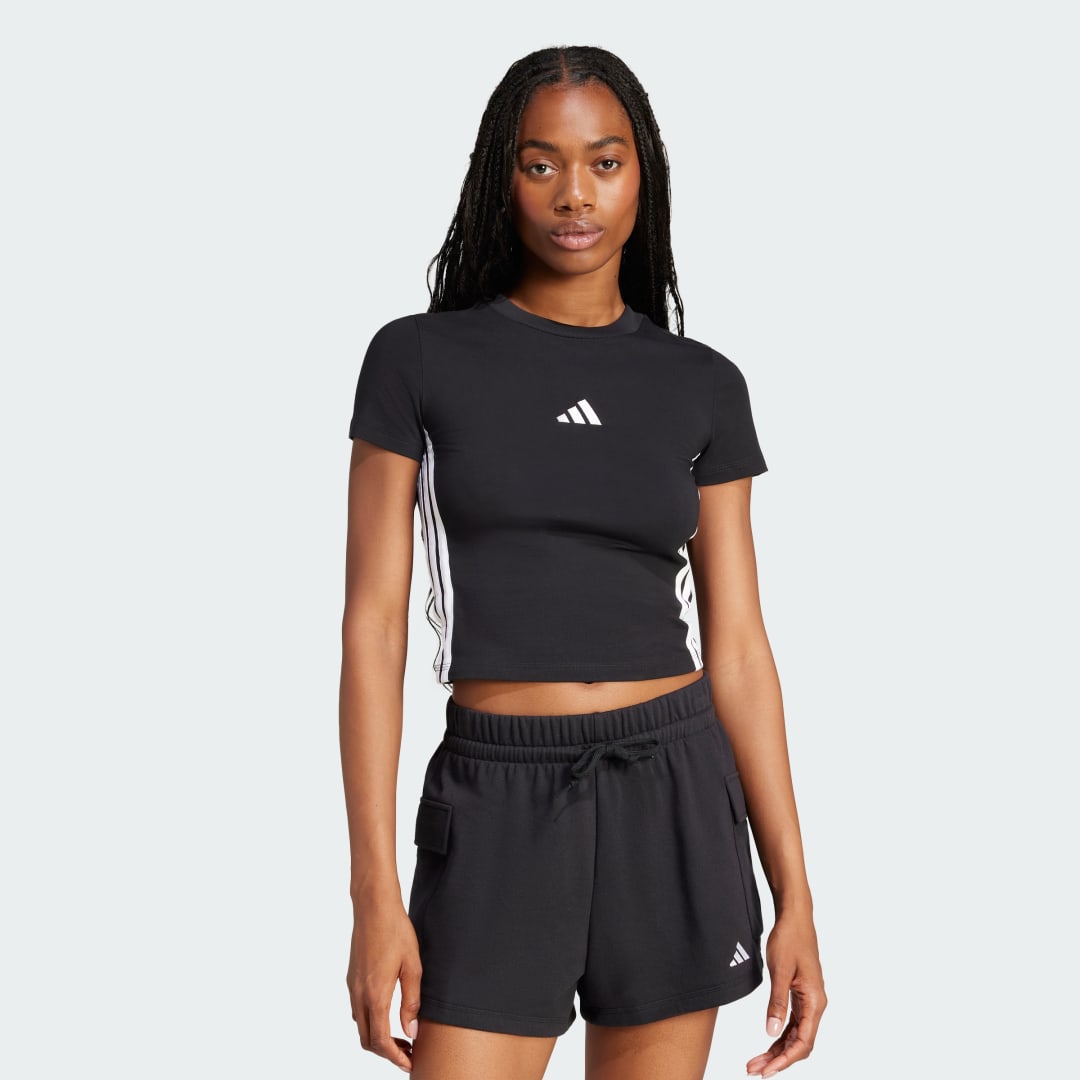 Crop Top adidas Performance Slim 3-Stripes Cropped T-Shirt Čierna | JC8325, 0