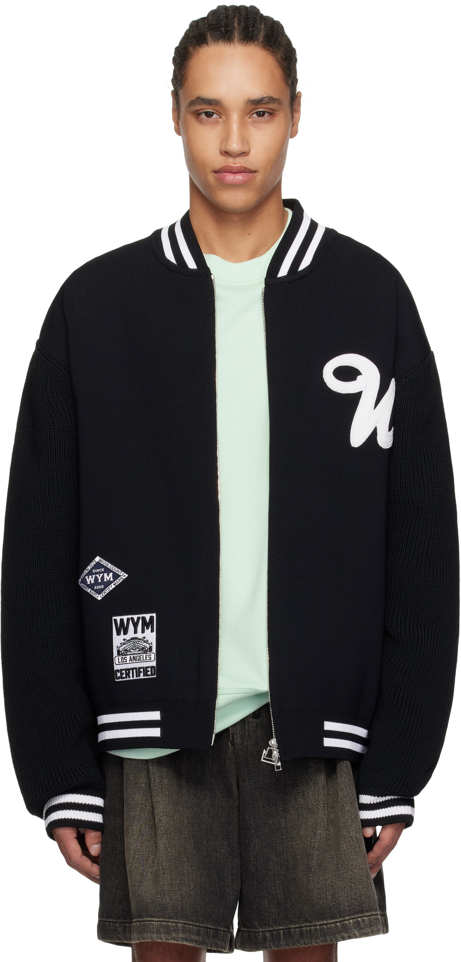 Sveter WOOYOUNGMI WOOYOUNGMI Varsity Zip-Up Sweater Čierna | W251KN03, 0