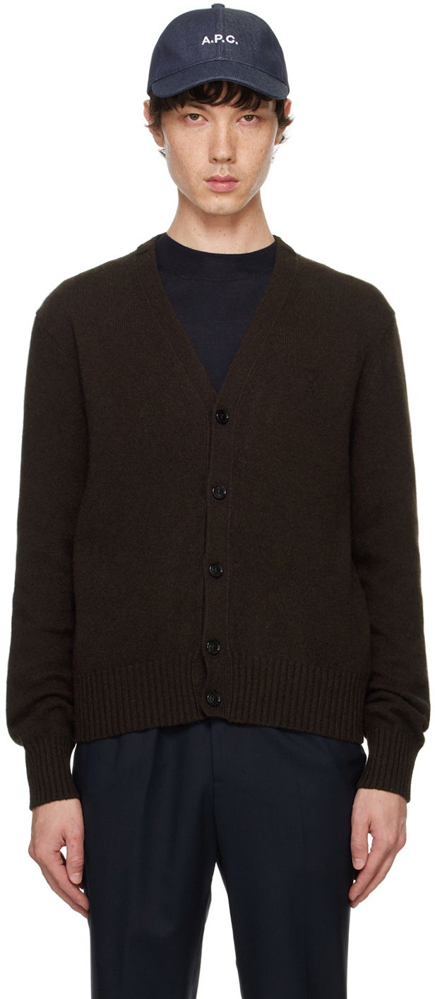 Sveter AMI Paris Brown Cashmere De Cœur Cardigan Hnedá | HKC157.005, 0