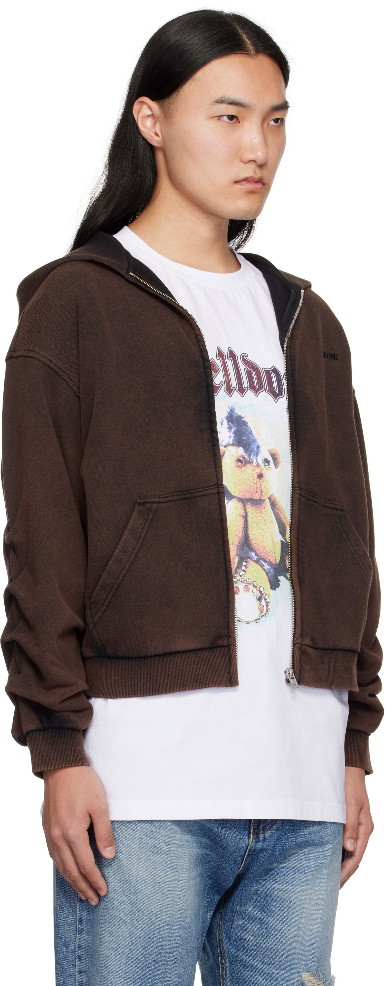 Mikina We11done We11done Wrinkled Zip-Up Hoodie Hnedá | WD-TJ0-25-830-U-BK, 1
