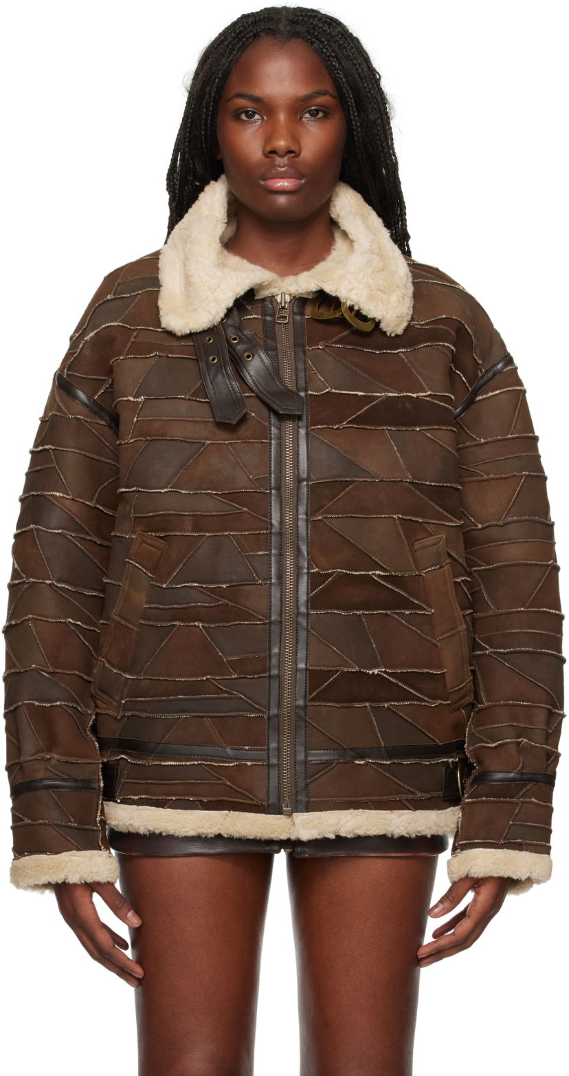 Bomber bunda GUESS Patchwork Faux-Shearling Jacket Hnedá | M4BL08L0UV0