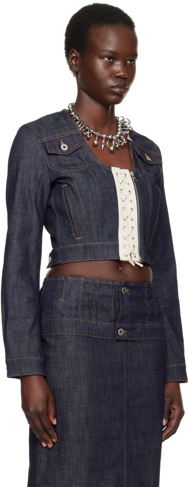 Bunda Jean Paul Gaultier Jean Paul Gaultier 'The Contrasting Lace-Up' Cropped Denim Jacket Modrá | 25/33-F-VE085-D019-5568, 1