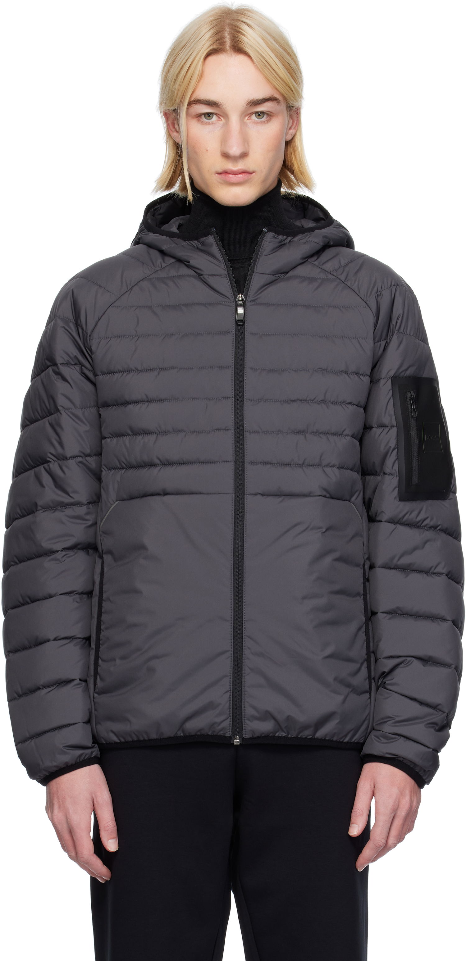 Prešívaná bunda BOSS Water-Repellent Hooded Puffer Jacket Šedá | 50542777, 0