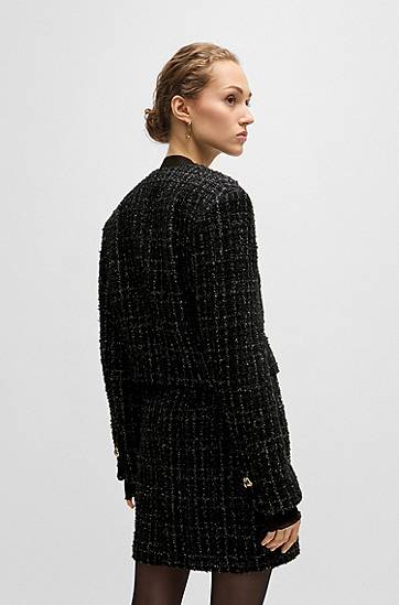 Bunda BOSS Sparkle Tweed Collarless Cropped Jacket Čierna | 50524684, 1