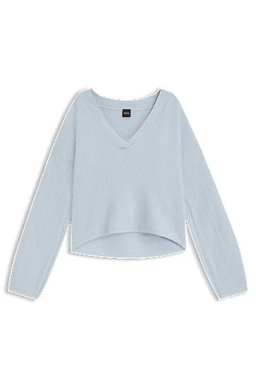 Sveter BOSS Relaxed-fit V-neck sweater with wool and alpaca Modrá | 50549185