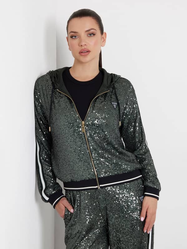 Sequined Zip-Up Track Jacket