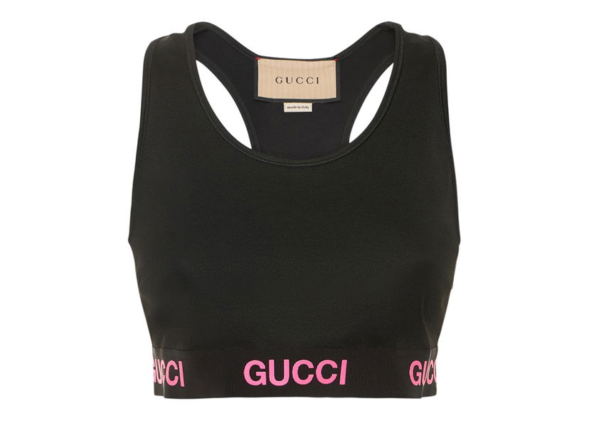 Crop Top Gucci Logo Jacquard Crop Top Black Pink Čierna | 693086 XJDS5 1037
