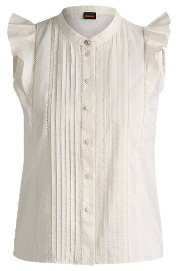 Košeľa BOSS Pleat-Front Cotton Muslin Blouse, Regular Fit Biela | 50540421