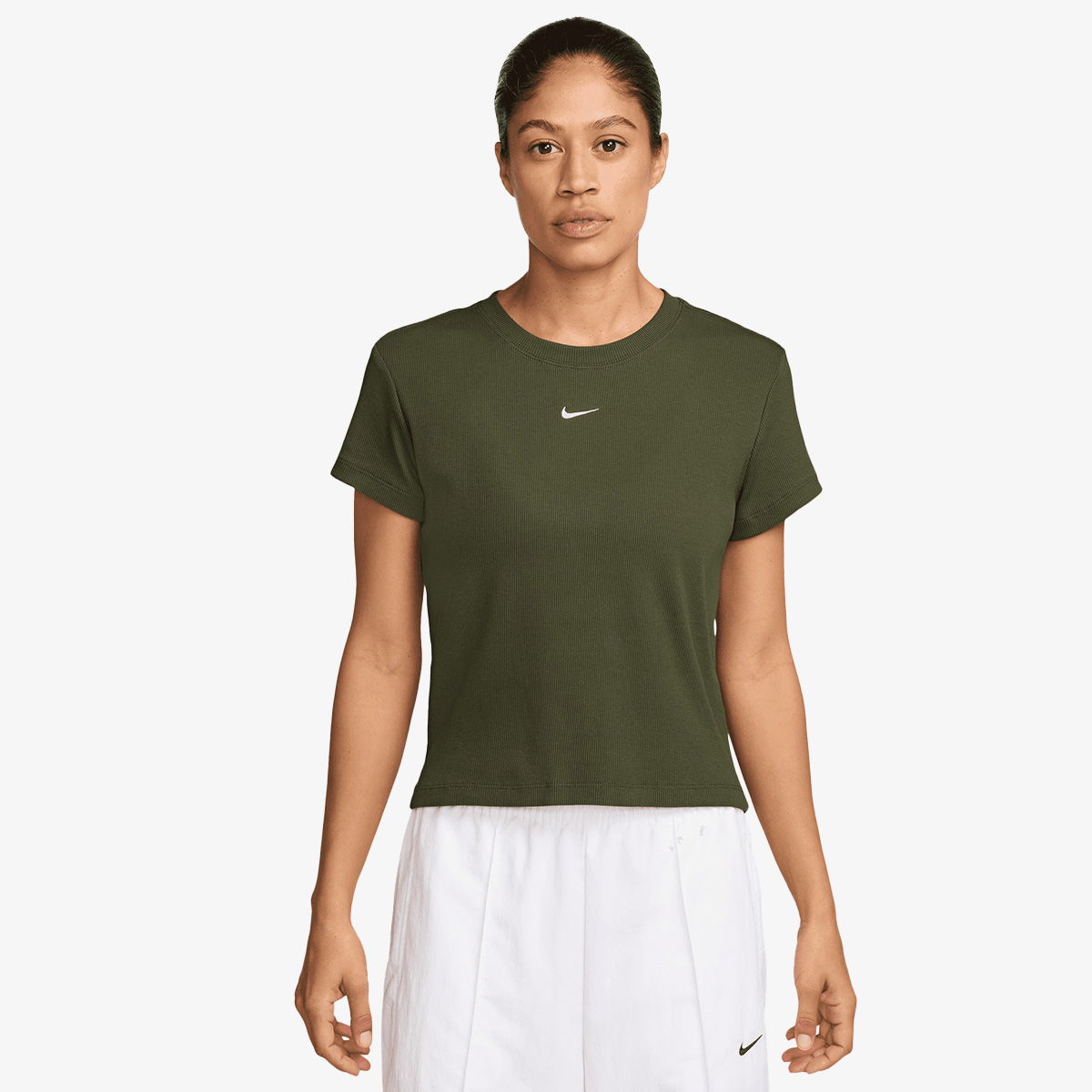 Tričko Nike Women's Sportswear Ribbed Slim Fit Short Sleeve T-Shirt Zelené | HV4994-222, 0