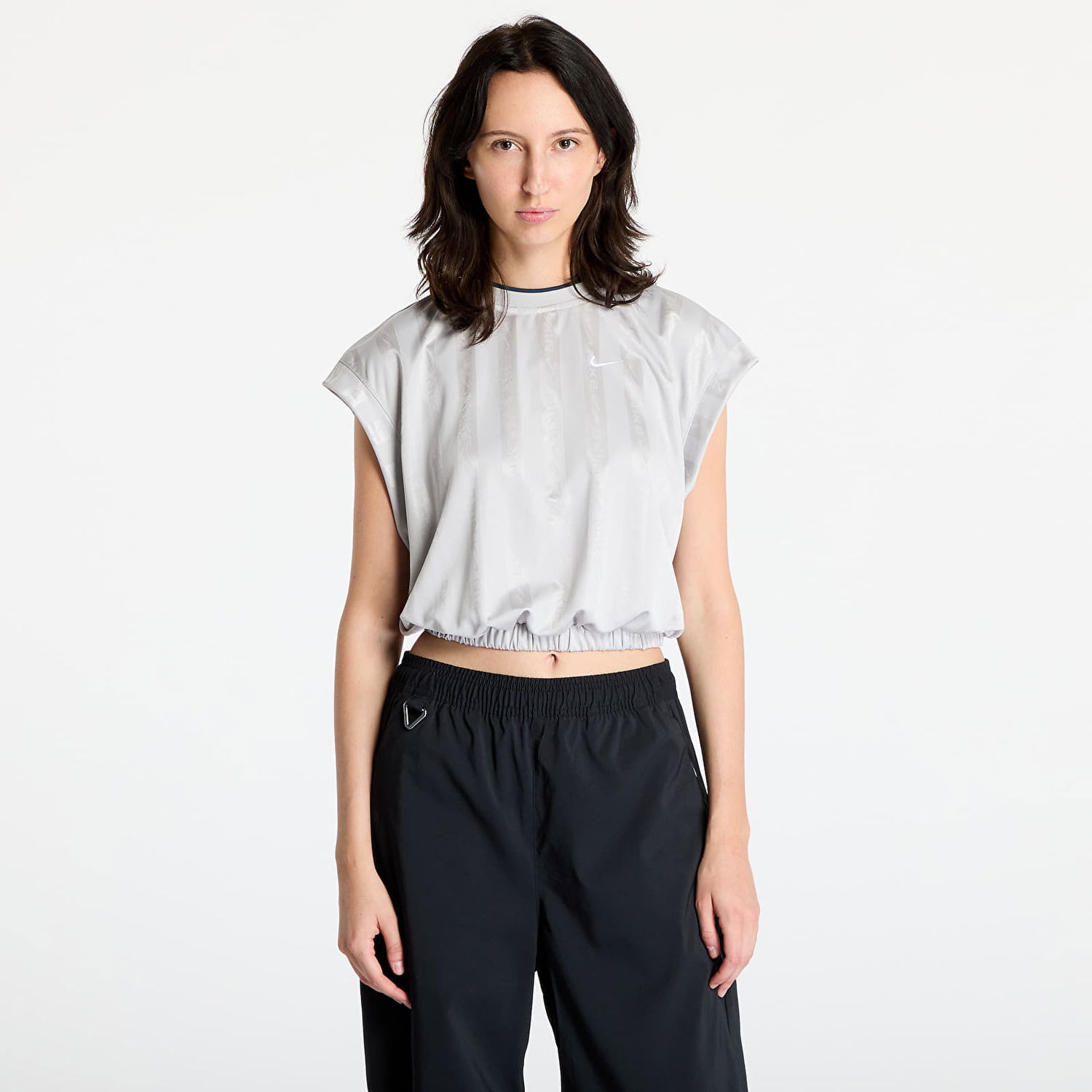 Tričko Nike Top Sportswear Collection Women's Dri-FIT Jacquard Short-Sleeve Jersey Top Light Iron Ore/ Light Iron Ore/ Armoury Navy/ White Biela | FV7549-014, 0