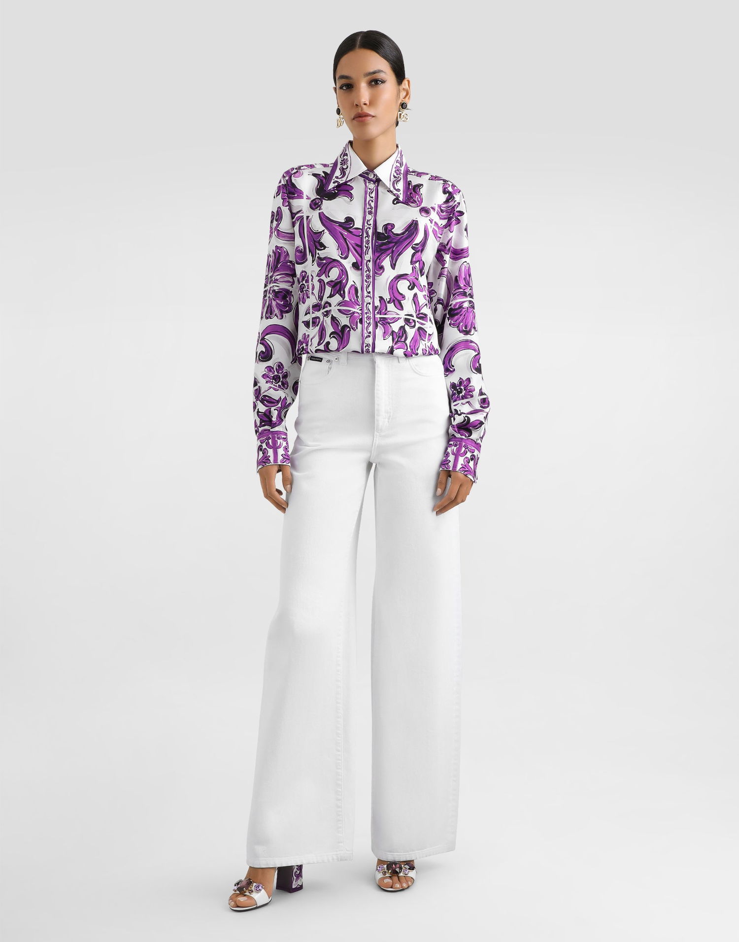 Košeľa Dolce & Gabbana Dolce & Gabbana Majolica Print Silk Twill Shirt Fialová | F5T51THI1ZQH35DQ, 1