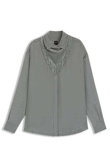 Košeľa BOSS Oversized Blouse with Fringing Šedá | 50544015, 0